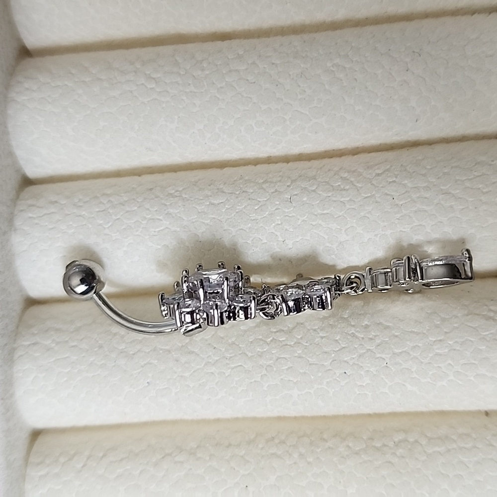FLOWER Crystal BELLY BUTTON RING Multi GEMS - Picture 2 of 4